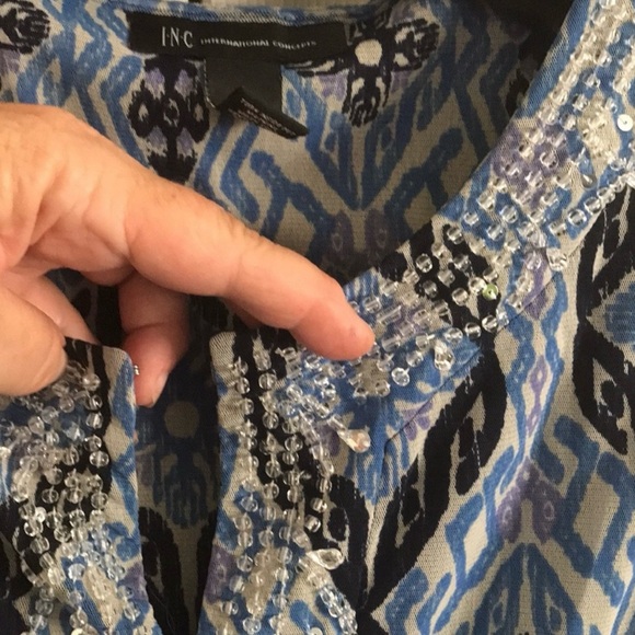 INC Blouse, EUC, Blue, Size L, Beads & Keyhole Neckline - Picture 8 of 13